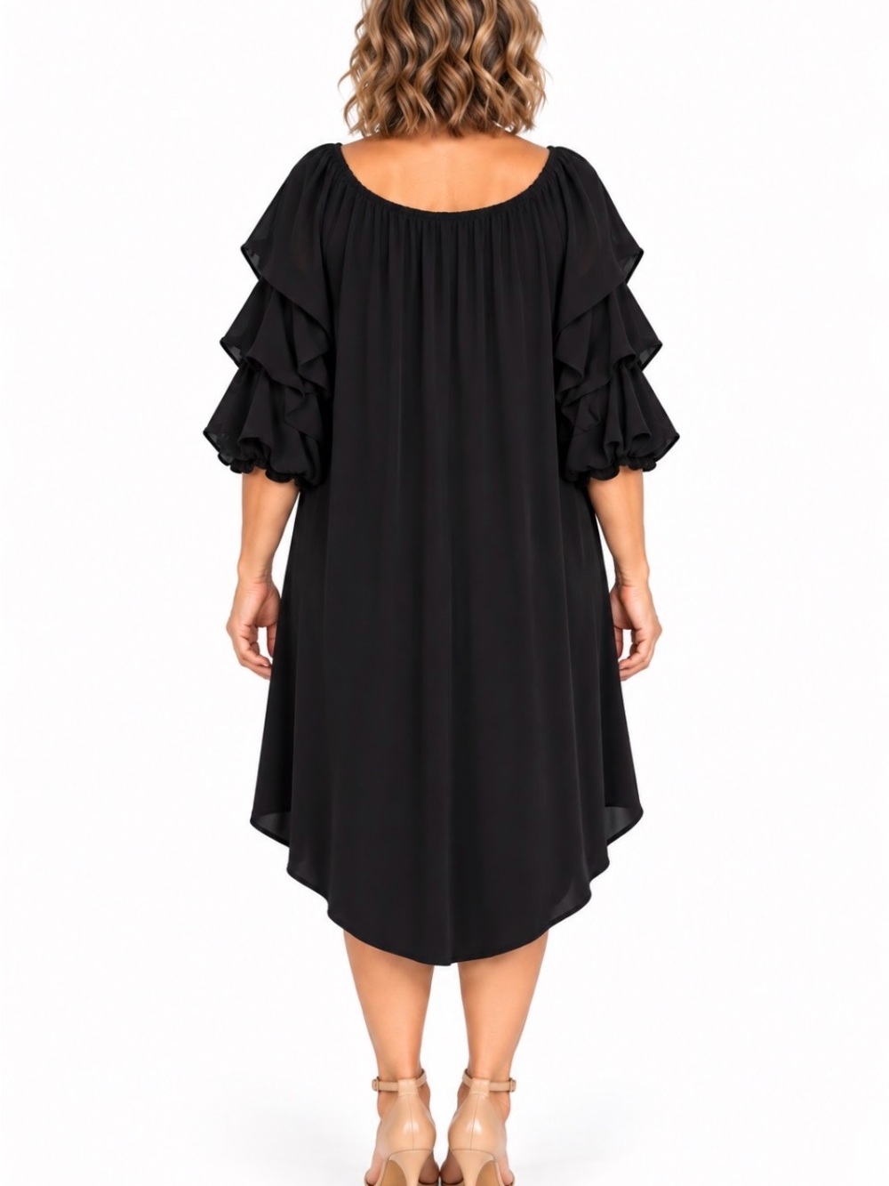 Joseph Ribkoff Black High-Low Off-Shoulder Ruffle Dress - Picture 8 of 9